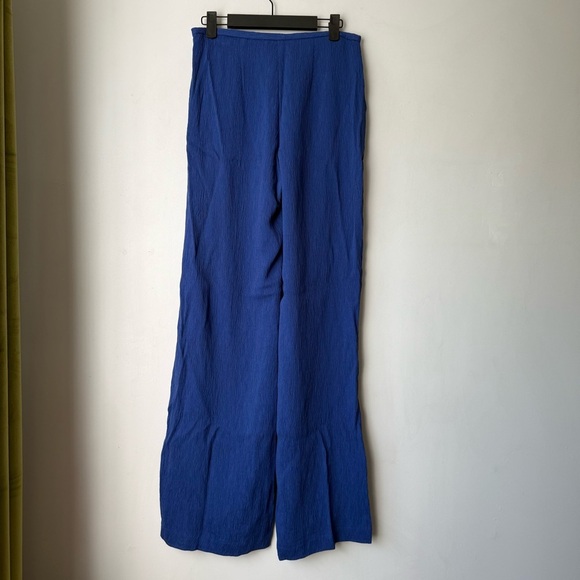 Trina Turk Long Weekend Admiral Blue Textured Wide Leg Pants 0 - Picture 5 of 7